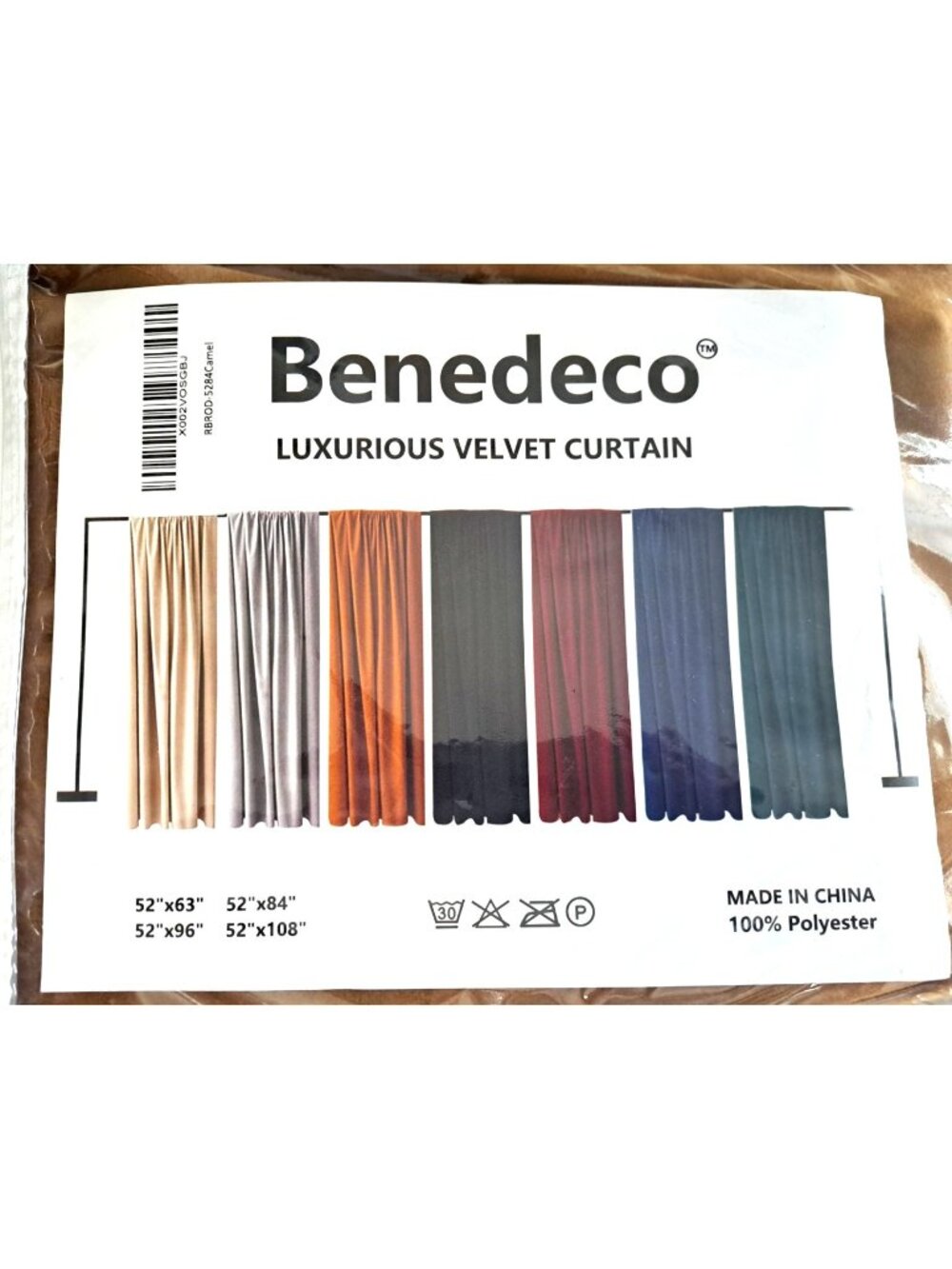 Benedeco Camel Brown Polyester Velvet Curtains New in Package 52" X 108"